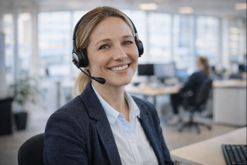 Vänlig kundservicemedarbetare hjälper till med val av dryckesautomat