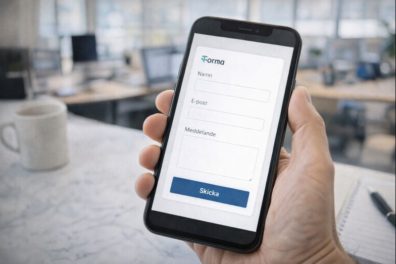 Företagare skickar offertförfrågan för dryckesautomat via smartphone